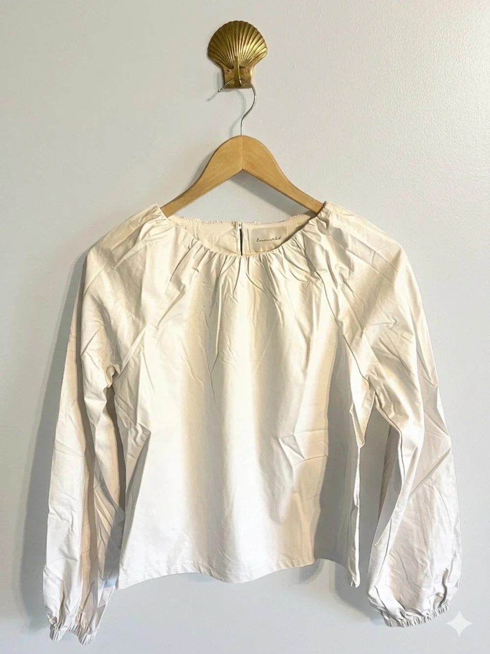 Vegan Leather Line & Dot Cream Long Sleeve Blouse Sz S NWT Anthropologie - Picture 3 of 8